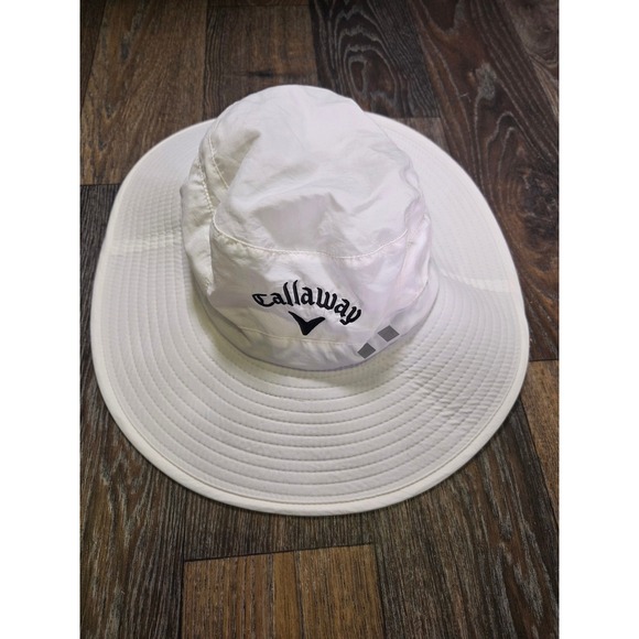 Callaway Other - Callaway Mens White Nylon Wide Brim Golf Sun Hat Adjustable Toggle Mesh Lining